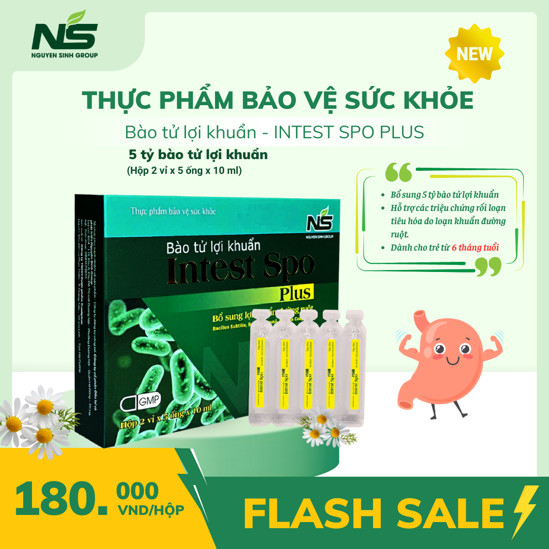Thực phẩm bảo vệ sức khỏe Bào tử lợi khuẩn - INTEST SPO PLUS (Hộp 2 vỉ x 5 ống x 10 ml)