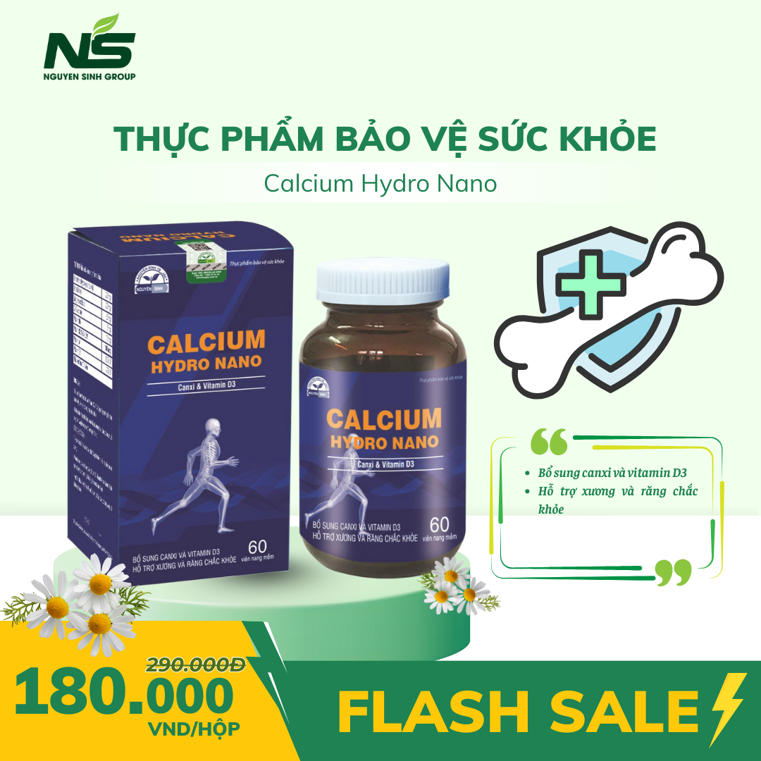 Thực phẩm bảo vệ sức khỏe CALCIUM HYDRO NANO (Hộp 01 lọ x 60 viên nang)